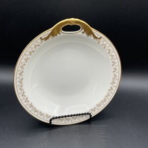 Antique Haviland & Co Limoges France Handled Nappy Bowl Dish Gold Red Green Band